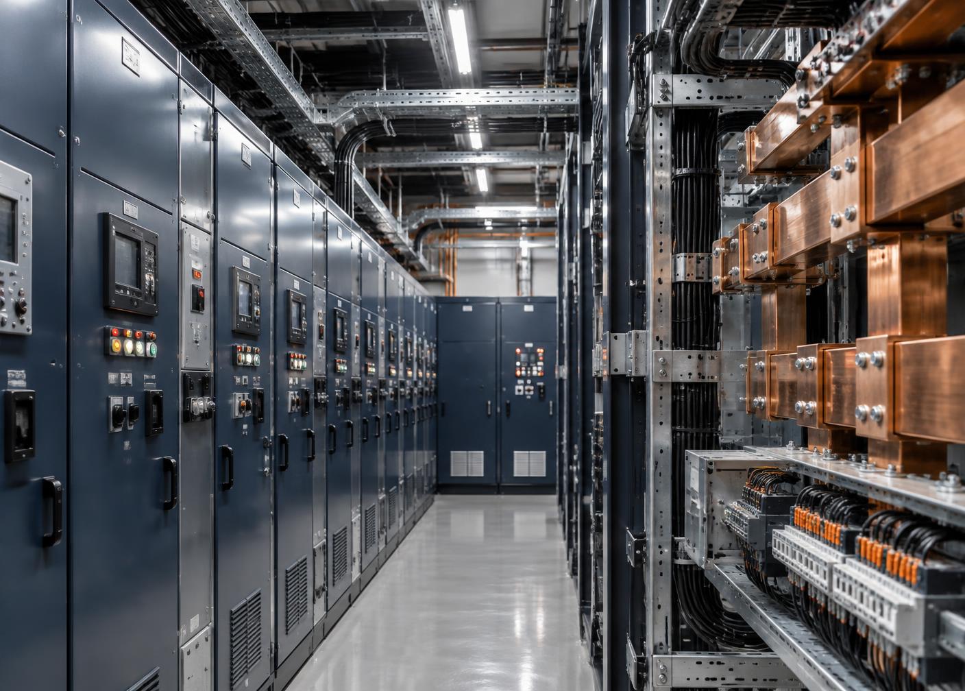 Medium-voltage switchgear and control infrastructure inside a plant control building